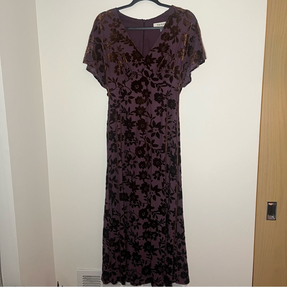 Taylor Purple Floral Velvet Burnout Midi Dress